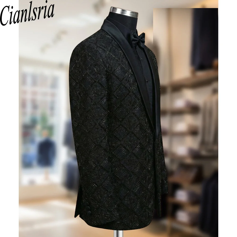 Black Men Suits Luxury Stone Crystal Tuxedos Bespoke Groom Wear  Business Male Prom Blazers Slim Fit Custome Homme