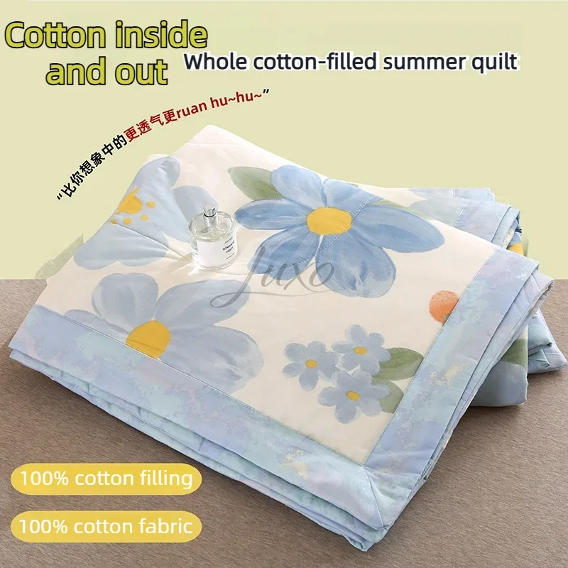 100% Cotton Summer Duvet Lightweight Breathable Quilted Blanket Soft Comfortable Quilt Well-vetilated Cool Sleep Naked Comforter