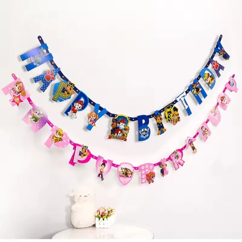 Paw Patrol Theme Series วันเกิด Bunting เด็กทารก DIY ปาร์ตี้แบนเนอร์ตกแต่งชายหญิง Partys อุปกรณ์แขวนตกแต่ง