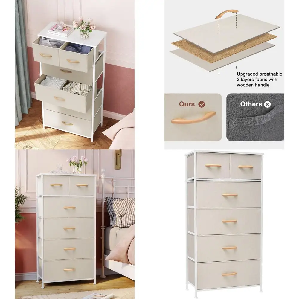 

Тонкий стеллаж для хранения с металлическим каркасом, деревянной столешницей, тканевыми корзинами и деревянными ручками — идеально подходит для прихожей, коридора и гардеробных (6 секций)