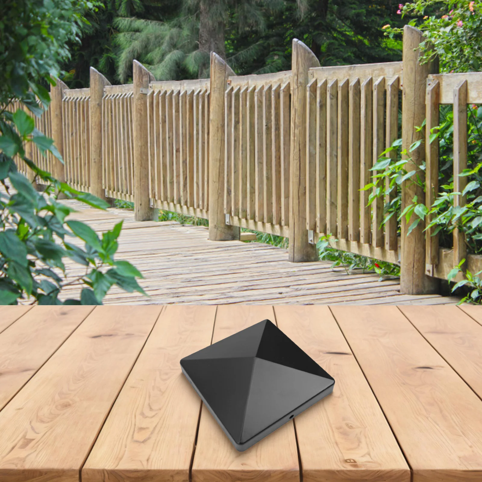 4x4 Post Cap Black Plastic Pyramid Cap Easy Installation Fade Resistance Material Heavy Duty Construction For 4x4 Inches Posts