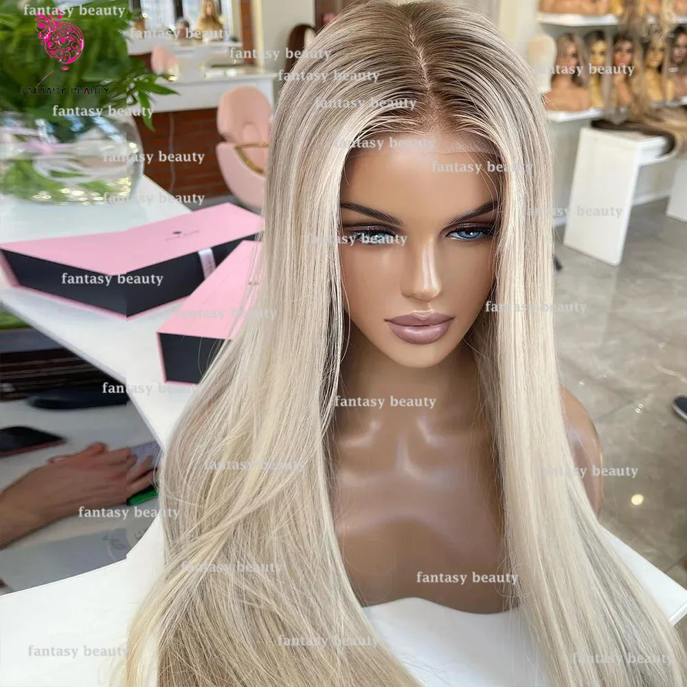 Frauen Perücke glattes Haar Menschen Haar 13x6 transparente bequeme Spitze Front Perücke Frauen volle Spitze Perücke hellbraune blonde HD Perücke