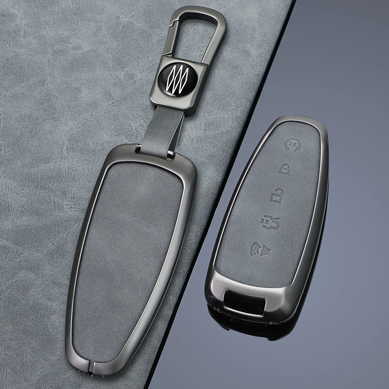 Zinc Alloy + Leather Car Key Case Cover for Ford Edge Explorer Escape Focus Taurus Flex Lincoln Navigator 5 Buttons Remote Key