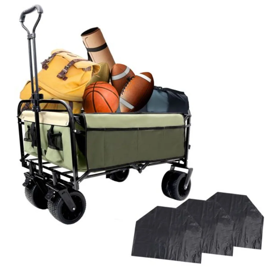 

440lbs Collapsible Foldable Wagon Cart with strapping system Beach Wagon Utility Cart Utility Wagon Grocery Cart for Camping Sh