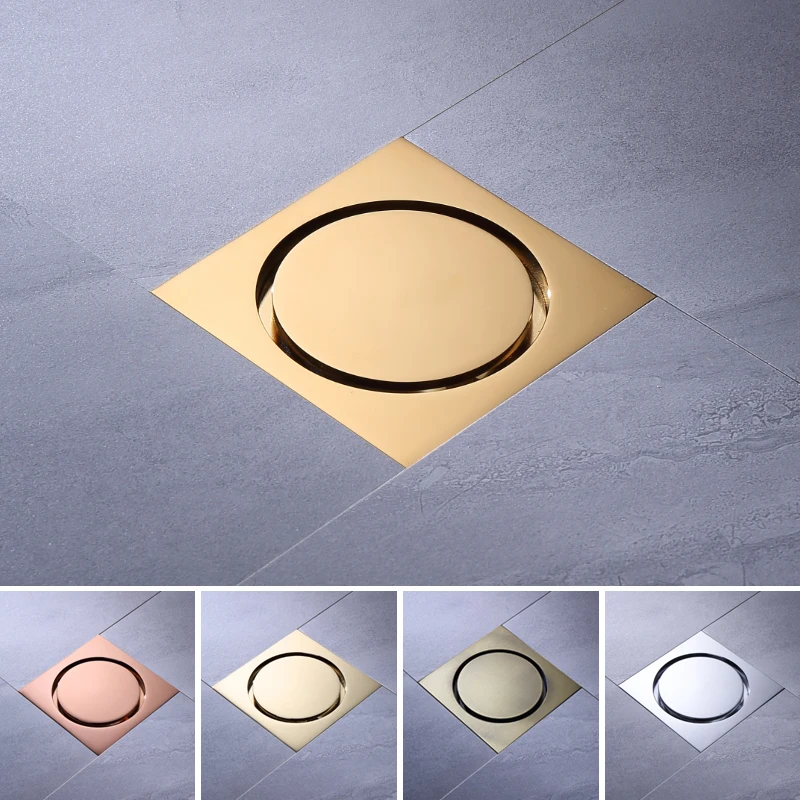 Brass Anti-odor Floor Drain Square Pop-Up Bathtub Cover Shower Room Push Down Shower Drains Plug for Home Bathroom Use