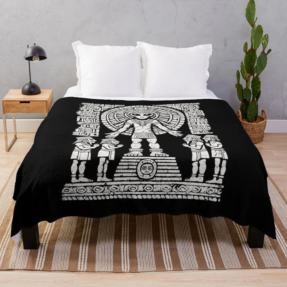 Aztec Alien God Mesoamerican Worship Design Throw Blanket Camping Soft Plaid Personalized Gift Luxury Throw Blankets