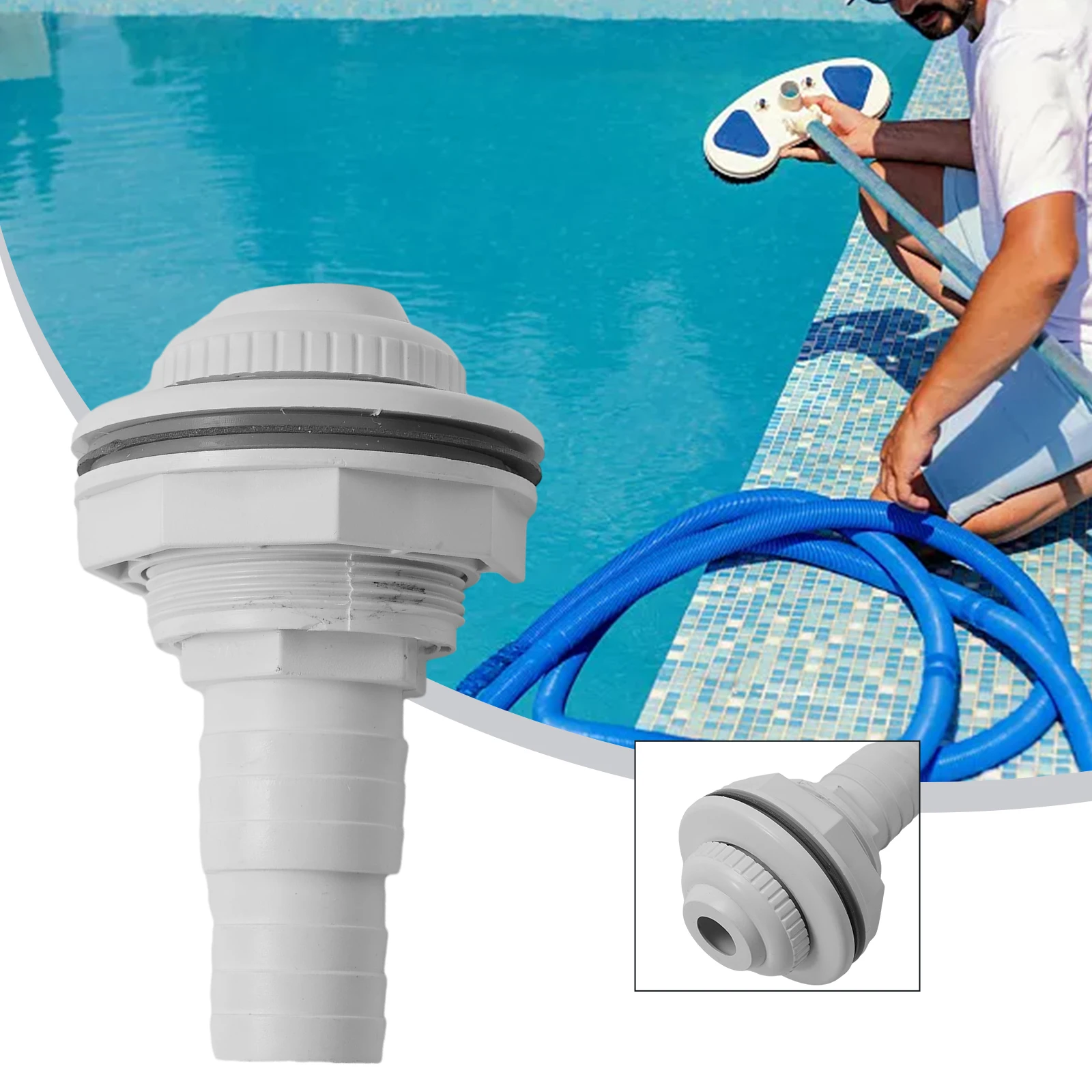 Above Ground Pool Return Jet Kit with Gasket Nut Adapter Threaded Body and 3/4 Inch Eyeball Outlet for Standard Wall Mounting