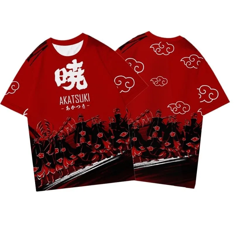 Camiseta de Manga Corta con Estampado de Nubes Rojas de los Miembros del Akatsuki de Naruto 2026, Estilo Urbano Unisex, Corte Holgado, Transpirable, Deportiva e Informal