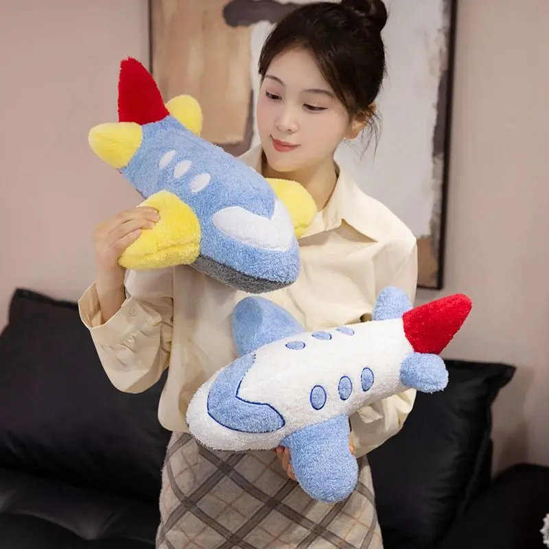 Cute Rocket Airplane Plush Toy Soft Stuffed Spaceship Pillow for Kids Kawaii Cartoon Vehicle Cushion for Children Birthday Gift