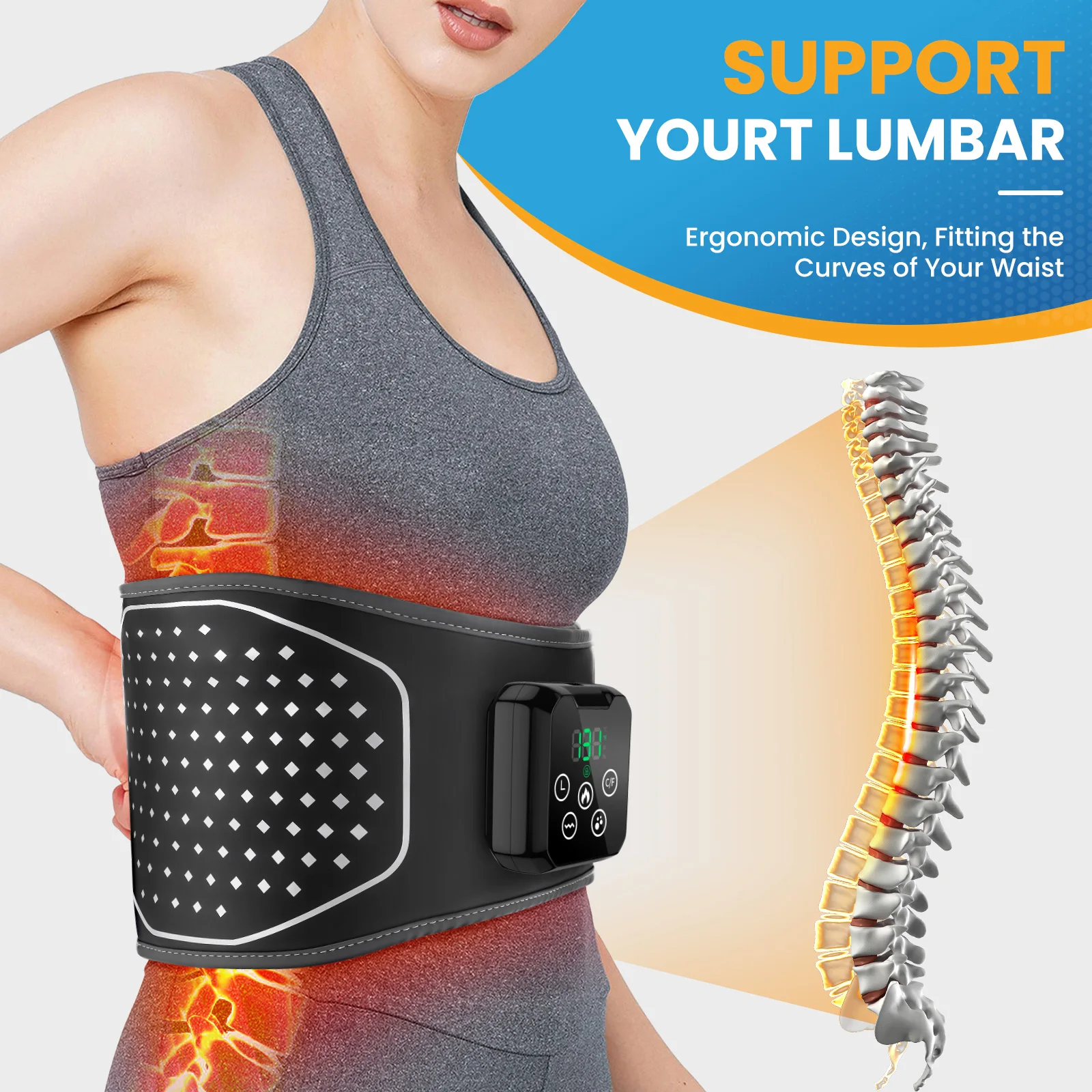 

Air Bladder Squeeze Waist Massager Heating Vibration Airbag Lumbar Support Relaxing Waist Reduce Fatigue Type-C Charging