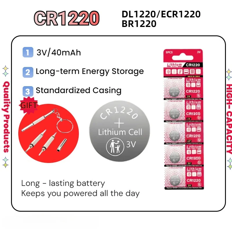 CR1220 3V Lithium Coin Battery 5-100PCS, Universal for Keychain Alarm, Thermometer, BR1220 LM1220 KCR1220 Multi-Pack