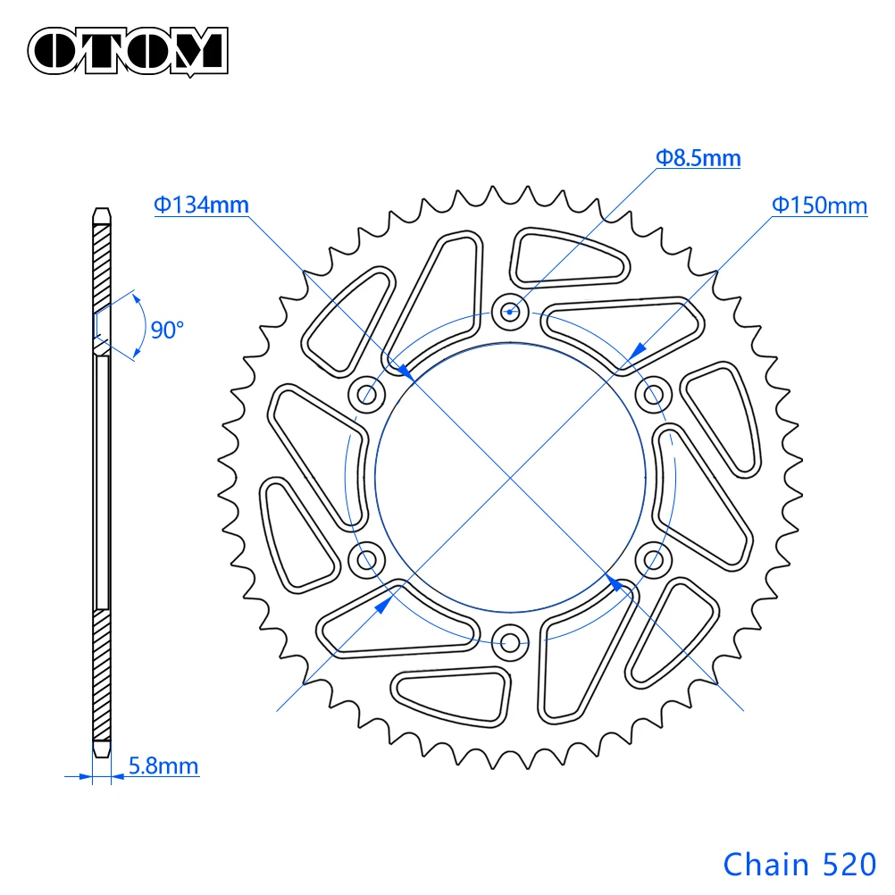 OTOM 52T Motorcycle Rear Sprocket 520 Chains Drive Plate With Mount Bolts For KAWASAKI KX250F KX450F KX KLX 125 250 300 RMZ250