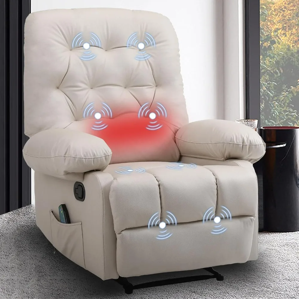 

Massage Recliner Chairs with Heat Tufted Fabric Manual Recliners Massaging Heated Reclining Chairs Single Sofa for Living Room