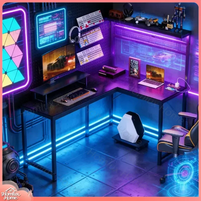 Black Gaming Desk Computer Desk for PC Setup Ergonomic Office Desk with Cable Management Adjustable Height Study Table