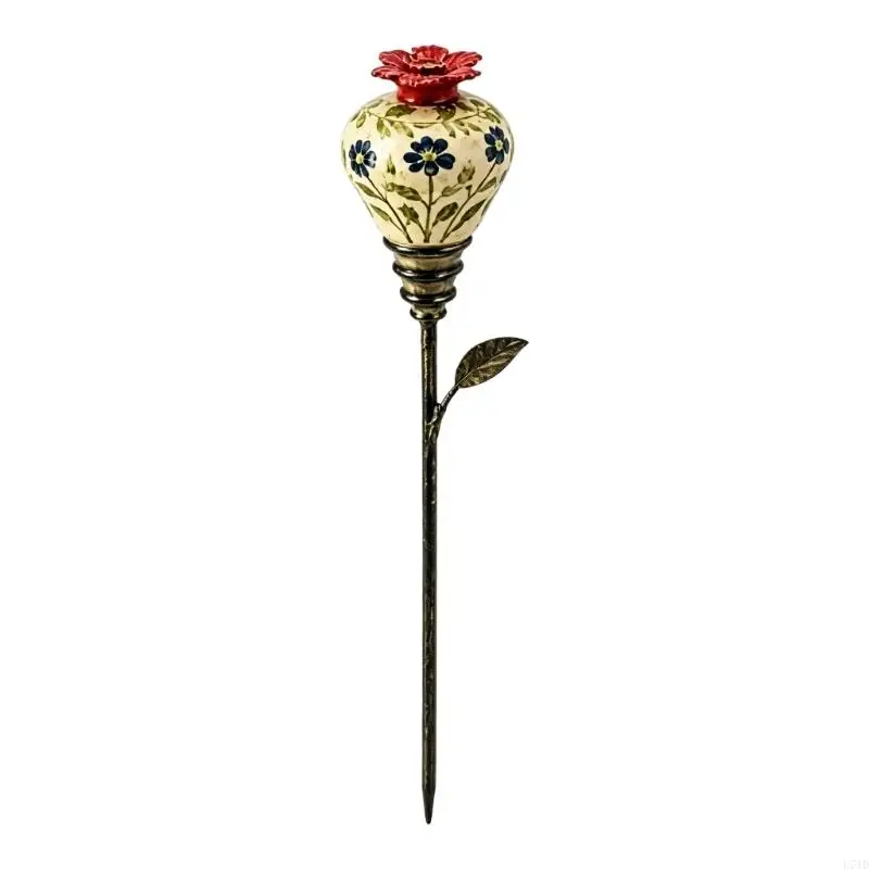 L74D Flower-Form Nectary-Bird or Water Station with Plant Motifs and Pointed Ground-Stake Lawn Placement Outdoors