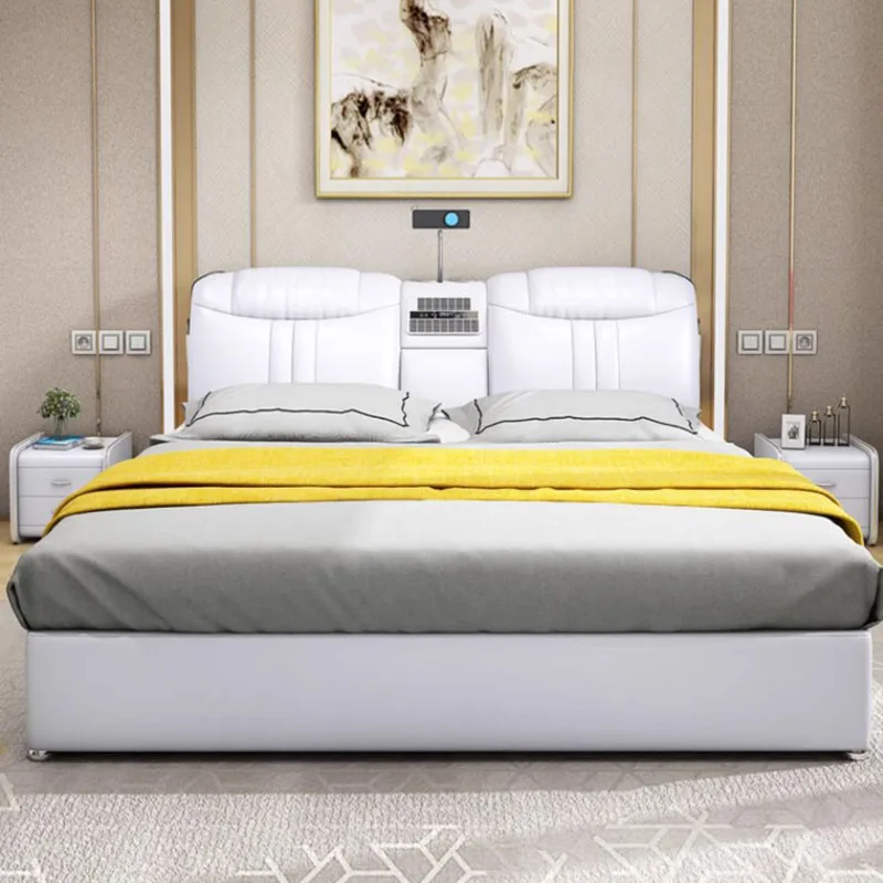 

Aesthetic Luxury Bedroom Bed King Multifonction Cute Double Bed Modern Lounge Cama Matrimonio Multifuncional Nordic Furniture