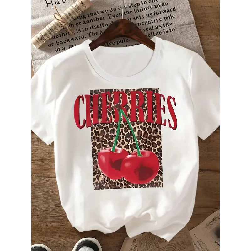 

Лидер продаж, женская футболка с круглым вырезом и короткими рукавами с вишневым принтом, графические футболки, женская одежда, эстетичная одежда