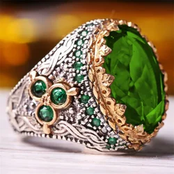 Inlaid Green Crystal Luxury Ring‘s for Men Personality Retro Big Gemstone  To Attend The Banquet Party Fashion Casual Jewelry