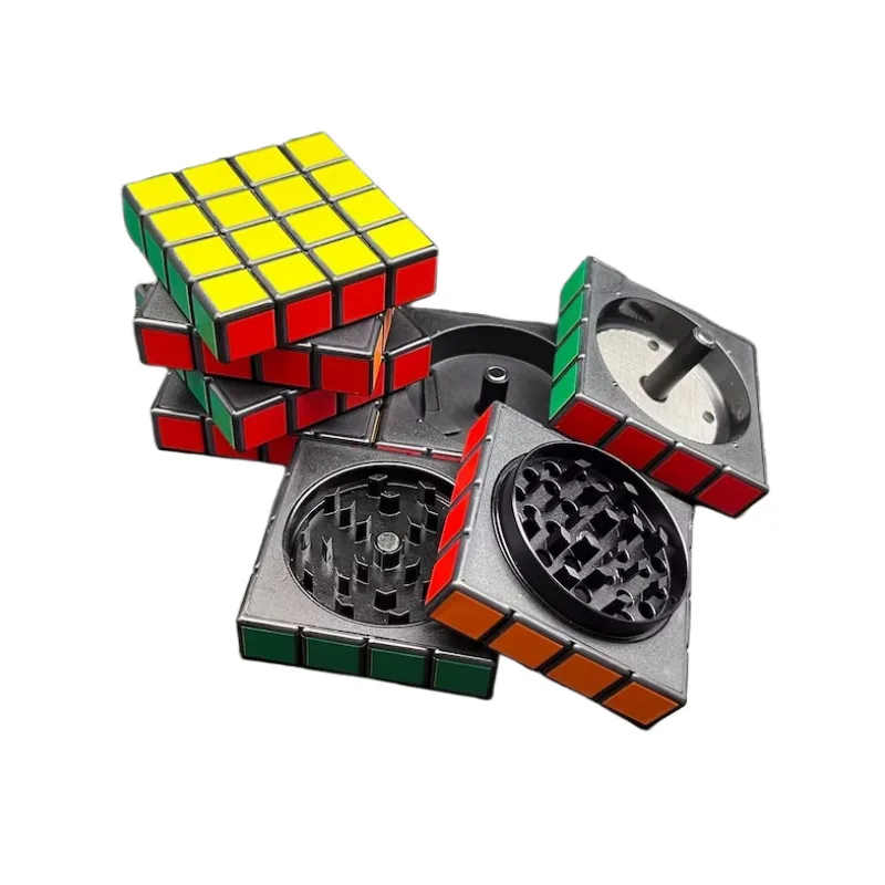 Rubik \'S Kubus Vorm Tabaksmolen 58Mm 4-laags Zinklegering Droge Kruidencrusher Grasslijpmachines Kruidenversnipperaar Rookaccessoires