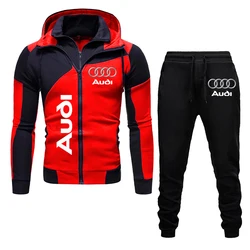 Herfst Audi Trainingspak Heren Audi Logo Print Heren Sportkleding 2-delige sets Hardloophoodies Sweatshirt en joggingbroek Zweetpak Heren