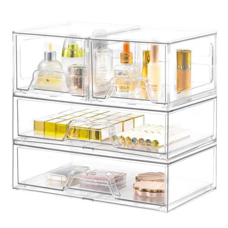 

Pack Stackable Storage Drawers Clear Acrylic Organizer Bathroom Makeup Organizer and Storage for Beauty Supplies,Ideal for Vanit