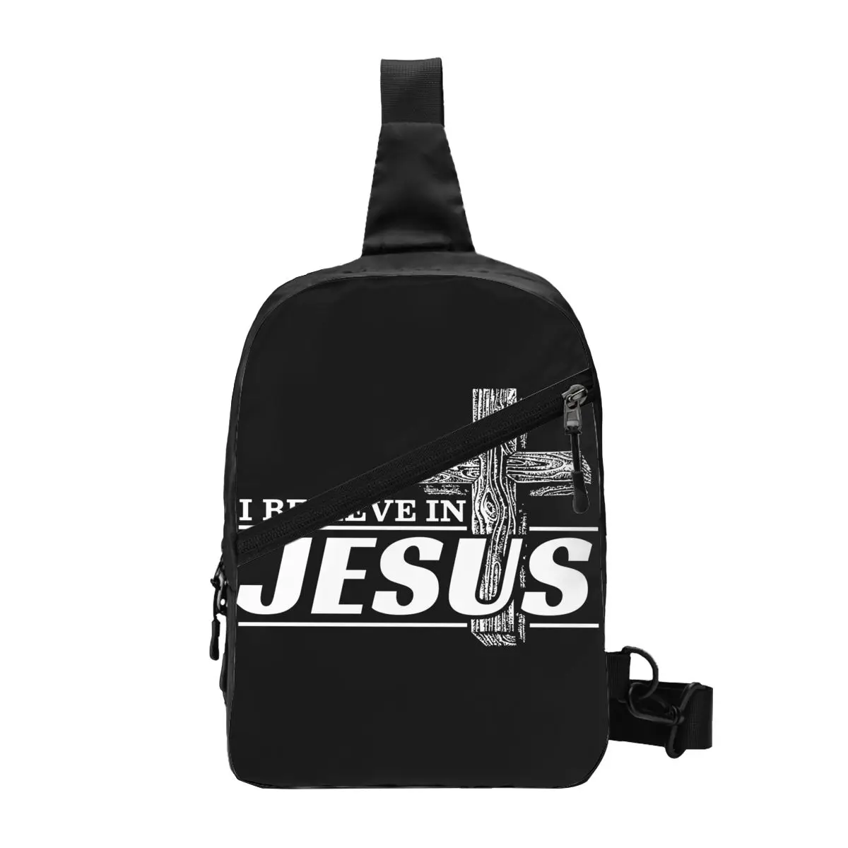 

I Believe In Jesus Christ Sling Crossbody Backpack Men Custom Cristianity Faith Shoulder Chest Bag for Travel Hiking Daypack