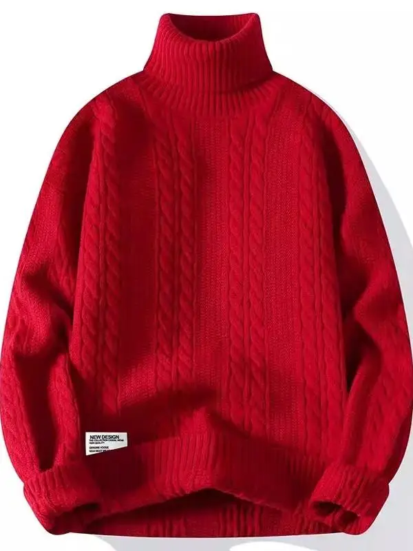 

High Collar Knitted Sweater Men's Autumn Winter Faion Korean Version Embroidered Inner Wear Base irt Warm Casual Loose Fit