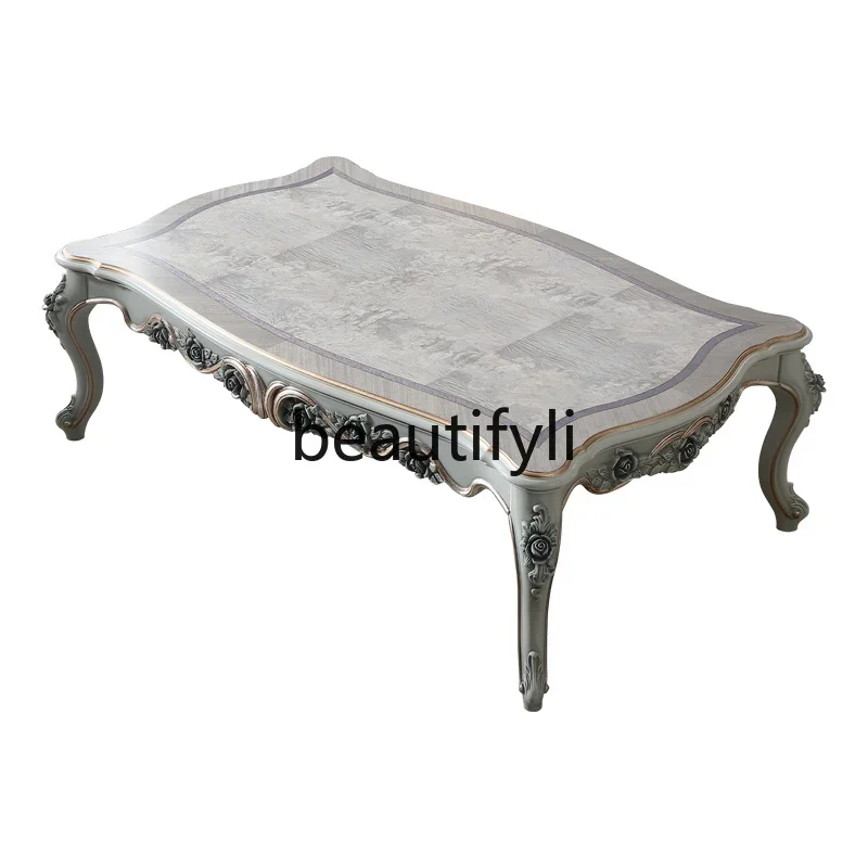 

French 1.6M coffee table solid wood carving flower corner table old coffee table combination