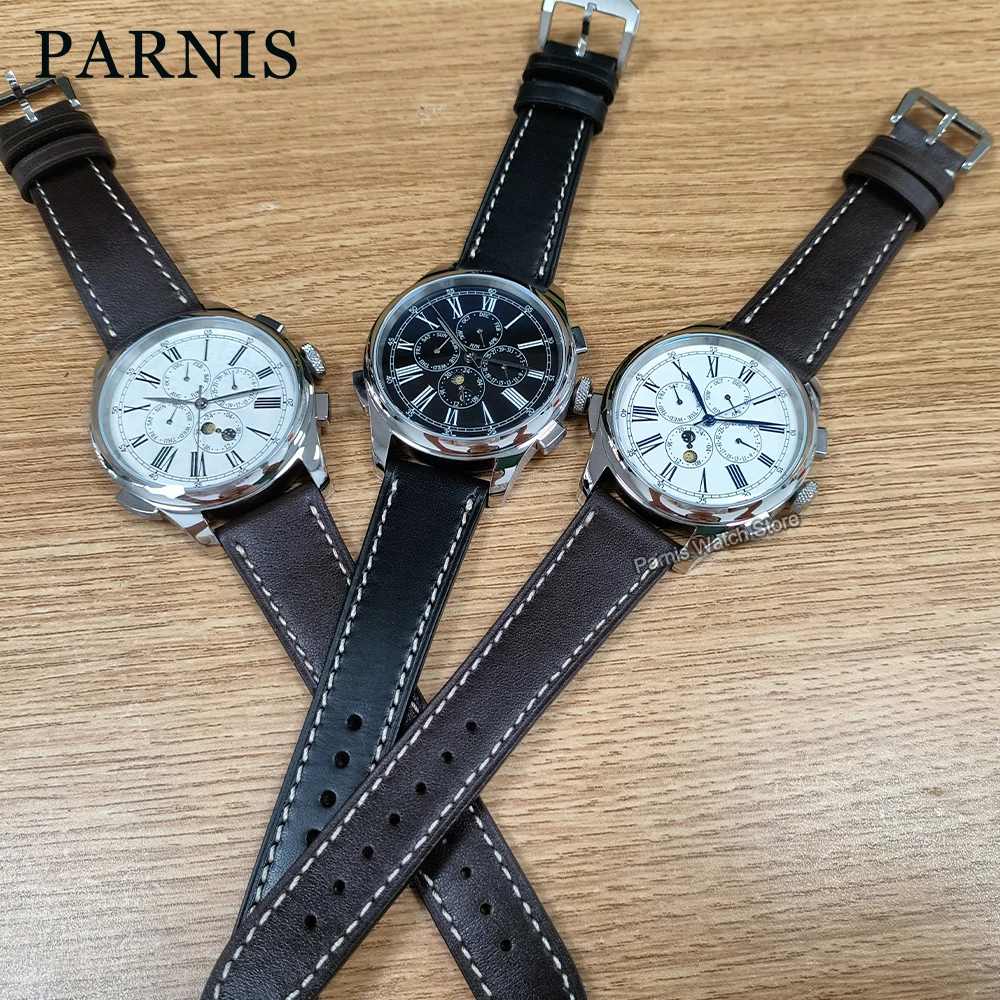 

Parnis 45mm New Arrival Men Watch Automatic Mechanical Scale Calendar Leather Strap Mens Sports Watches 2024 Year