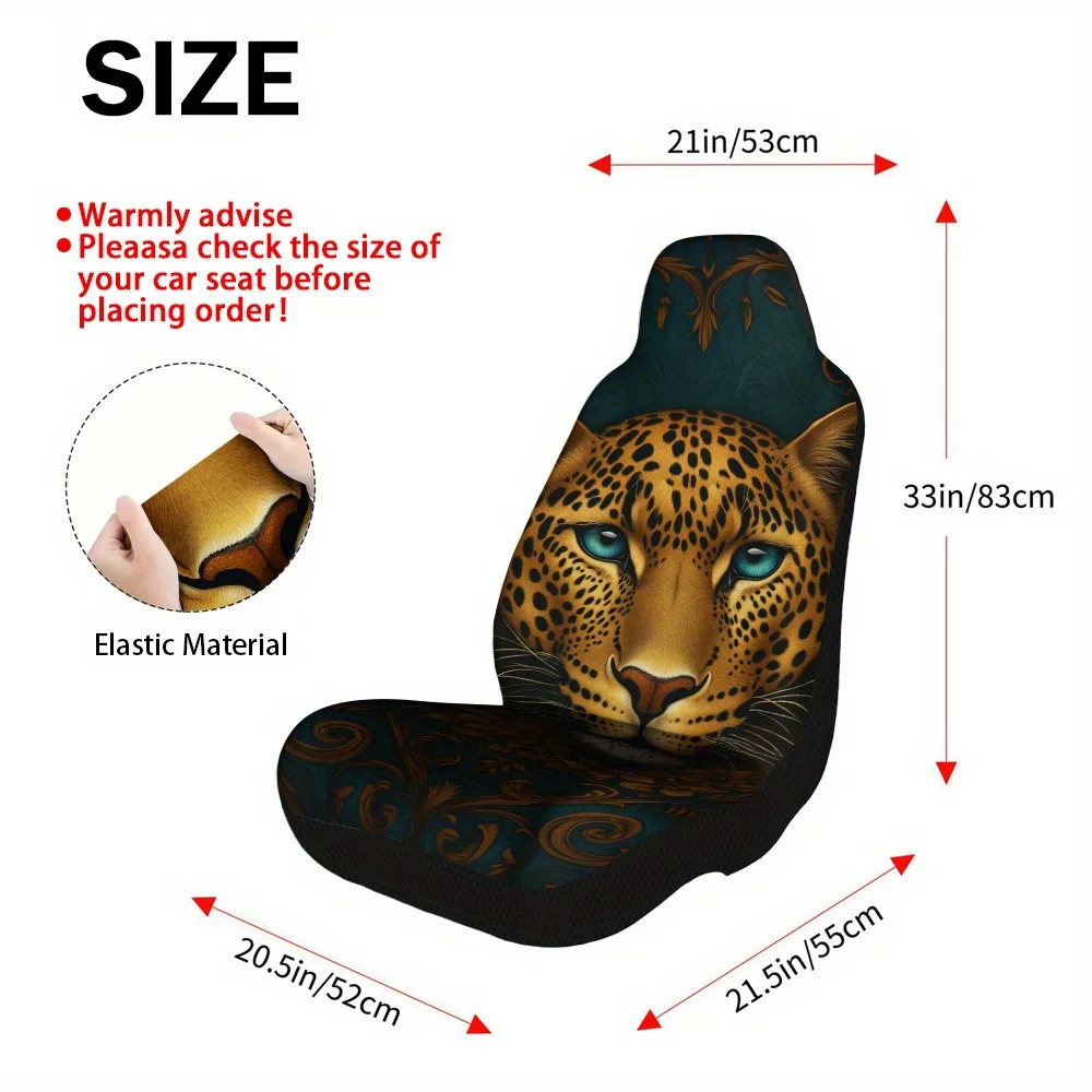 Set Of 2, Universal Car Seat Covers With Leopard Majesty Design – Stylish, Luxurious Comfort, Sturdy Build, Fits Most Vehicles,
