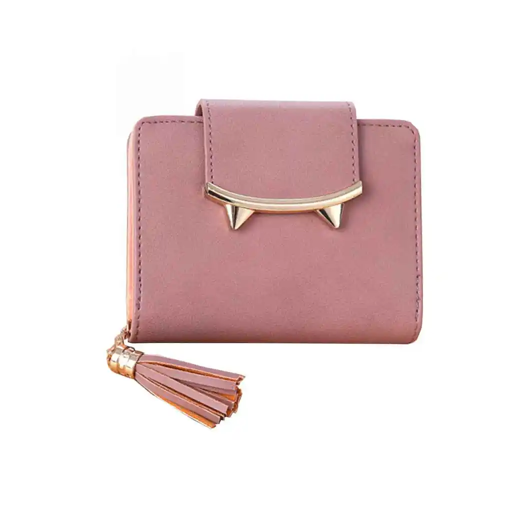 

Women Tassel Pure Color Short Coins Wallet PU Leather Trifold Protection Clutch Change Purse