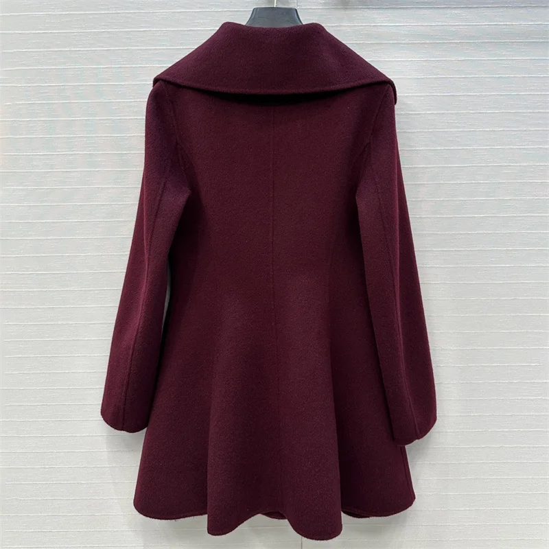 سترة نسائية جديدة لخريف 2025 مزدوجة الصدر بقصة ضيقة وأكمام طويلة معطف نسائي من مزيج الصوف معطف نسائي خندق معطف صوفي