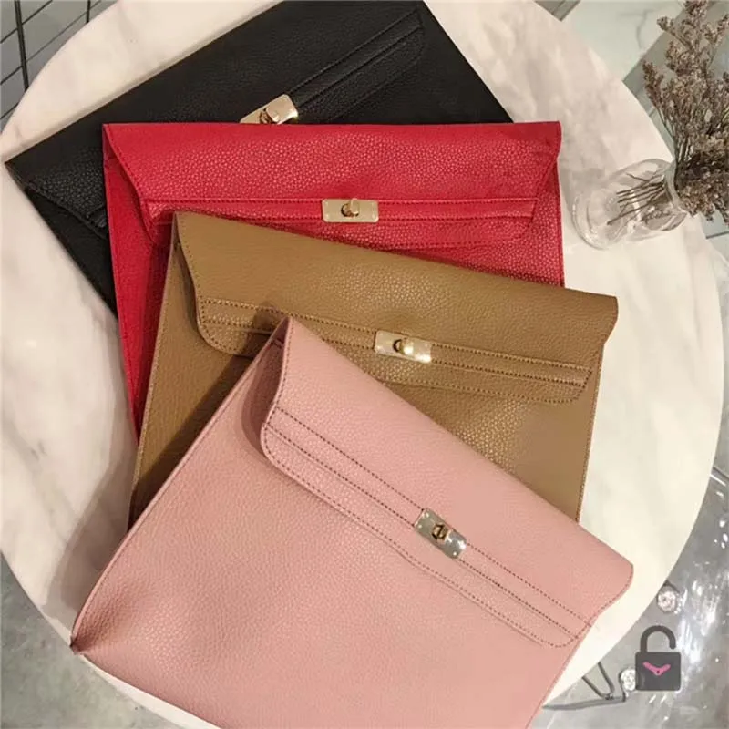 Solid Color Envelope Clutch Handbag Casual Women Lychee Pattern PU Leather Messenger Purse Large Capacity Ladies Commuter Bags