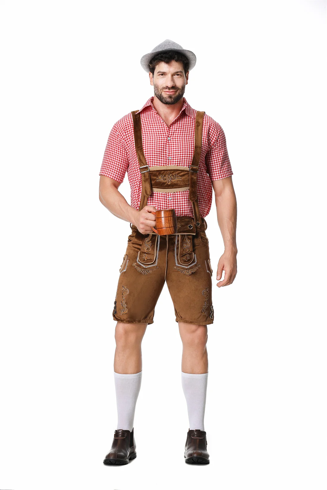 German Oktoberfest Costumes Men Traditional Bavarian Beer Male Shirt Rompers Shorts Set Cosplay Halloween Festival Party Outfit