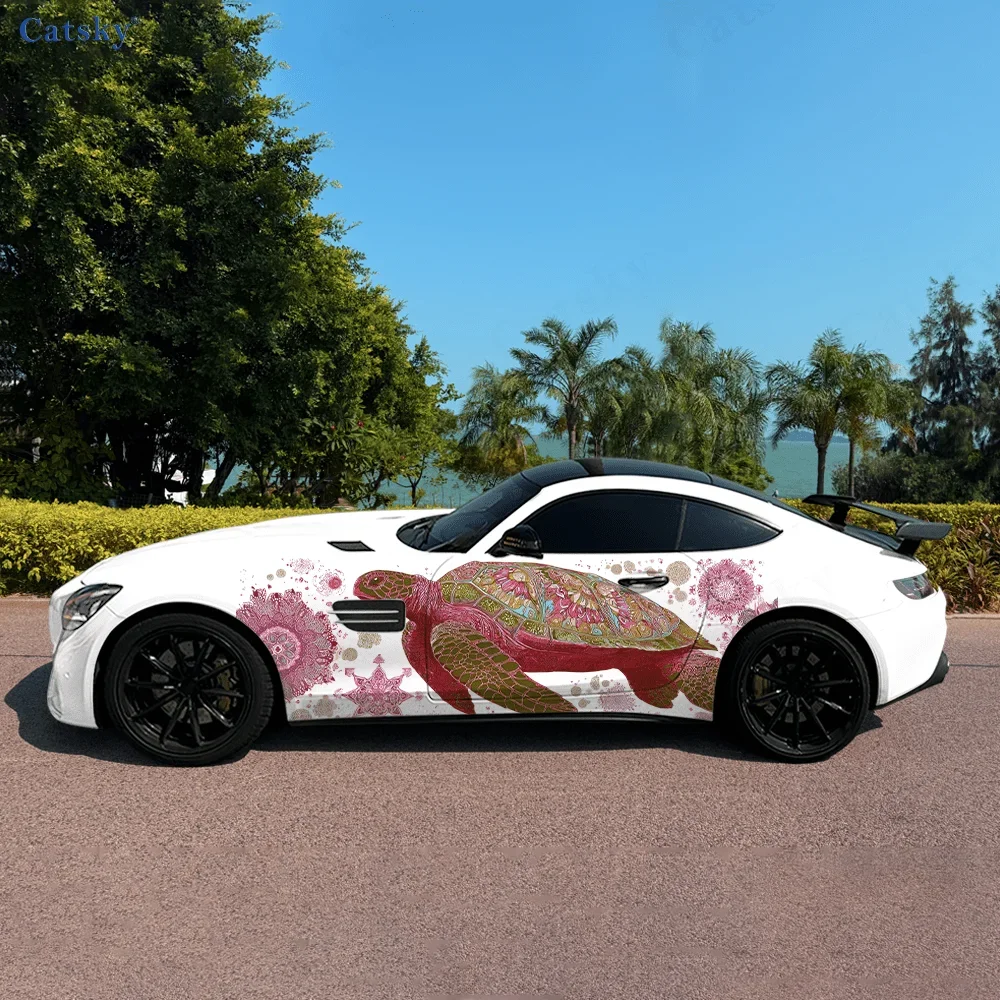Mandala Turtle Colorful Car Side Sticker Decor,PVC Waterproof Scratch Resistant Decal,Car Protection,Auto Accessories Gift