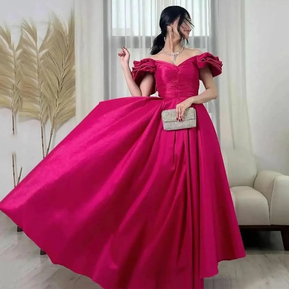 

Jiayigong A-line Evening Dress Off Shoulder Sexy Sweetheart Neck Solid Color Pleat Satin Backless Banquet Gown Robe De Soiree