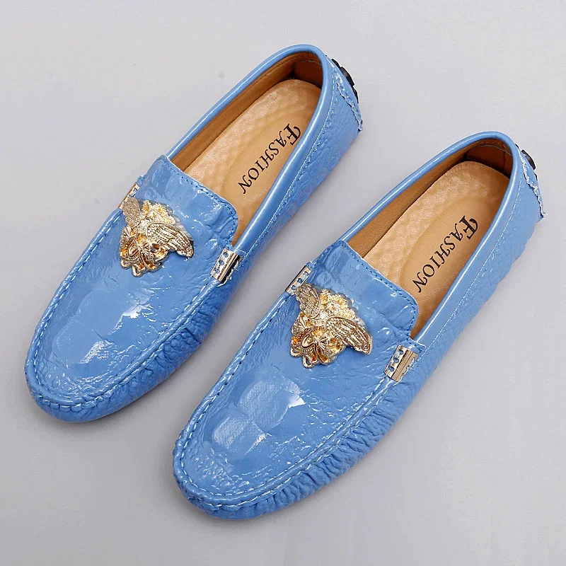 Fashion Men Sky Blue Casual Loafers Gentleman Leisure Walking Shoes Large Size 35-48 Youth Gentleman Party Dress Formal Shoes