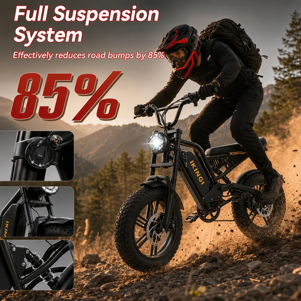 IKING 55pro Off-Road Electric Bike 1000W Motor 48V 15AH 16" Fat Tire All-Terrain E-Bike Full Suspension Dual Disc Brake for Adults image 7