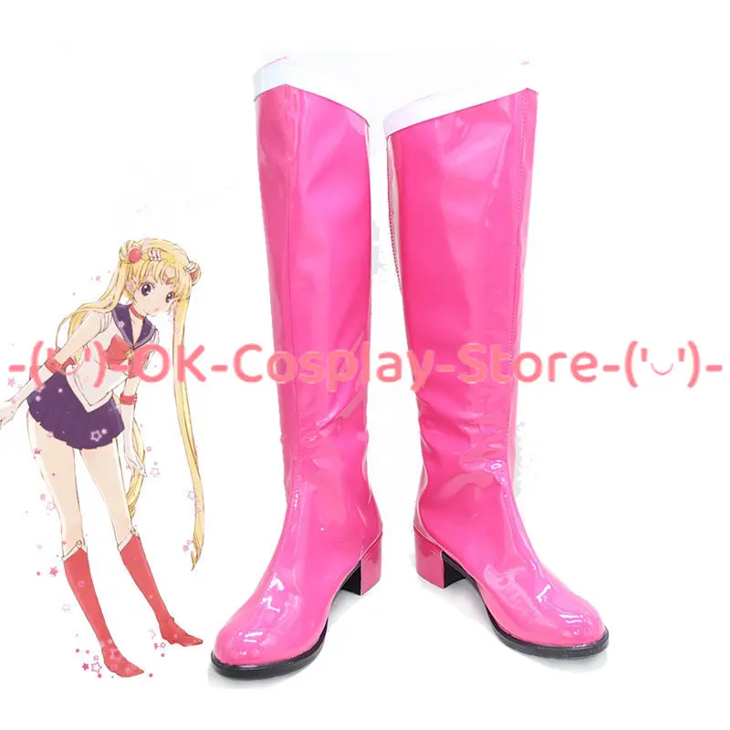 Tsukino Usagi Cosplay Shoes Serenity Cosplay Prop PU Leather Shoes Halloween Boots Custom Made