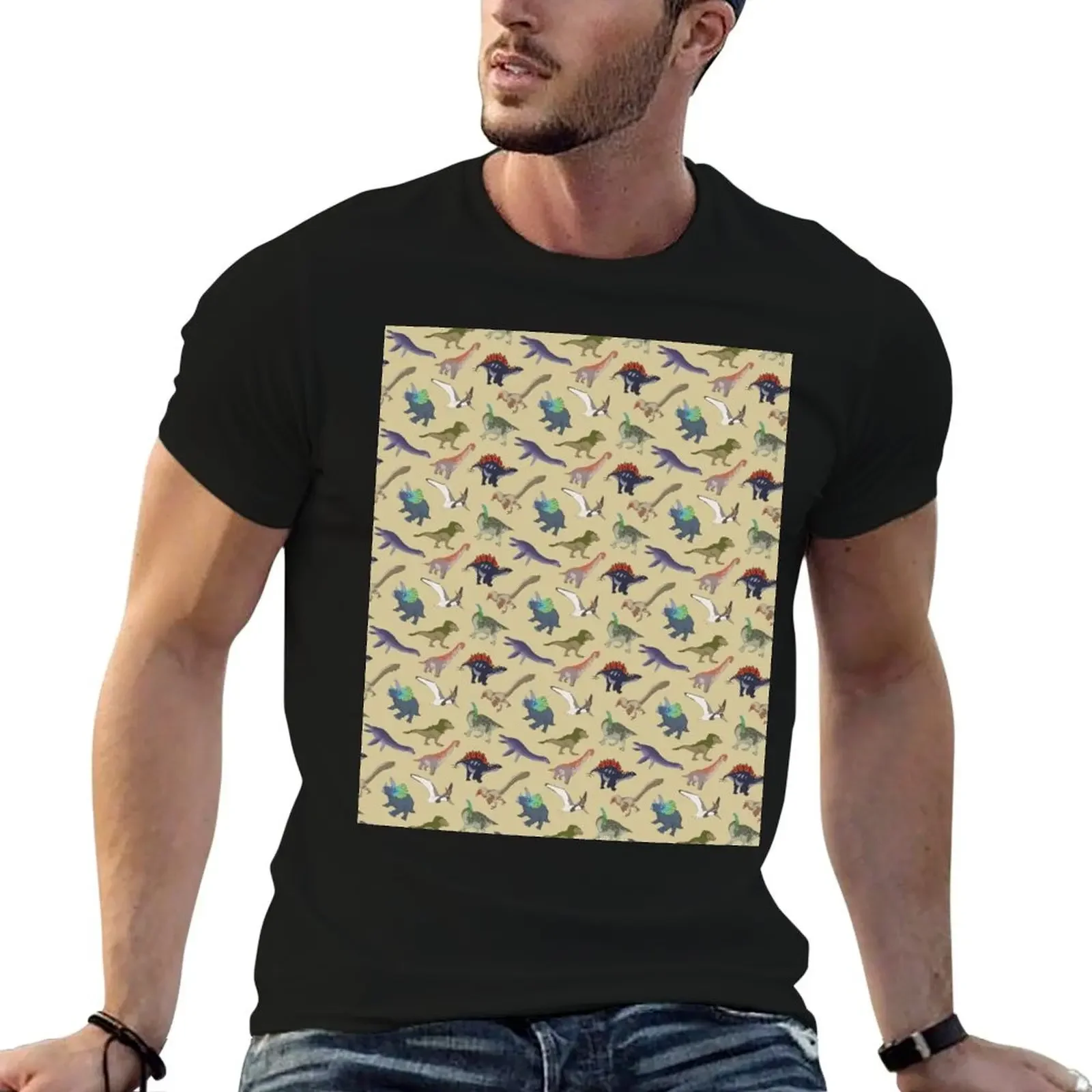 Mesozoic Reptiles Pattern - Sand T-Shirt heavyweights topping designer t shirt men