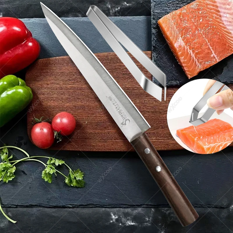 

WXCOO Professional Chef Knife Japanese Salmon Sushi Sashimi Knife Stainless Steel Kitchen Sharp Fish Knife with Fishbone Clip