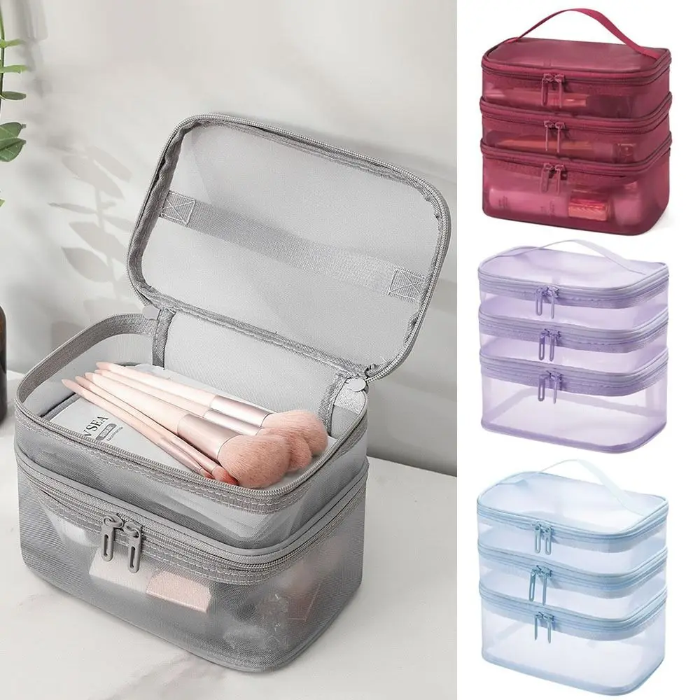 Transparent Mesh Travel Cosmetic Bag Large Capacity Storage Toiletry Bag 2/3 layer Makeup Organizer Bag Toiletries Organization