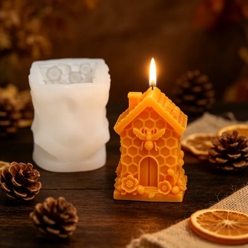 3D Honey Bee Hive House Silicone Candle Mold Flower Honeycomb Beehive DIY Aroma Resin Soap Plaster Mould Home Desktop Decor Gift