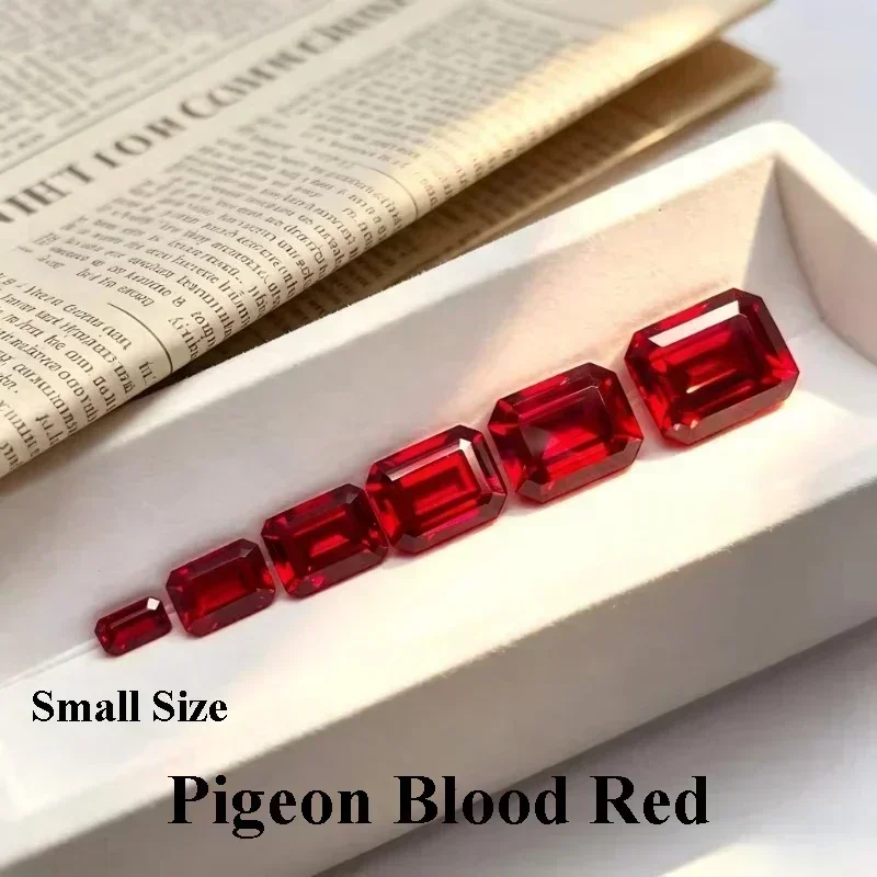 Small Size Lab Grown Ruby Emerald Shape Pigeon Blood Red Test Hardness Gems for Jewelry Making for Jewelry Beads No Certificate