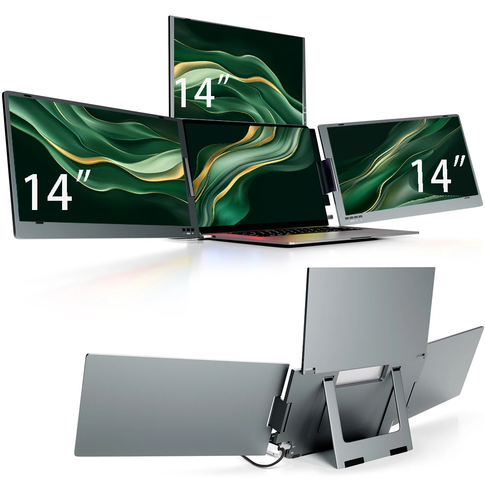 14'' Type-C Triple Portable Monitor for Laptop Notebook Gaming Screen 1080P Full HD Screen Extender One Cable Connect
