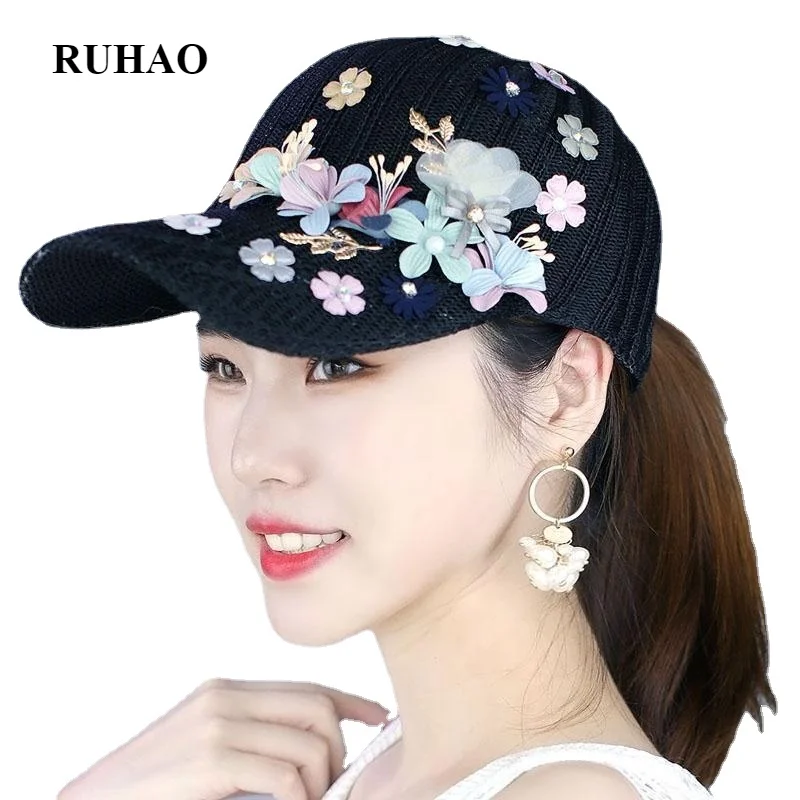 

Hat Women's Flower Knit Hollow Baseball Cap Snapback Summer Thin Section Breathable Mesh Cap Outdoor Casquette Women's Sunhat