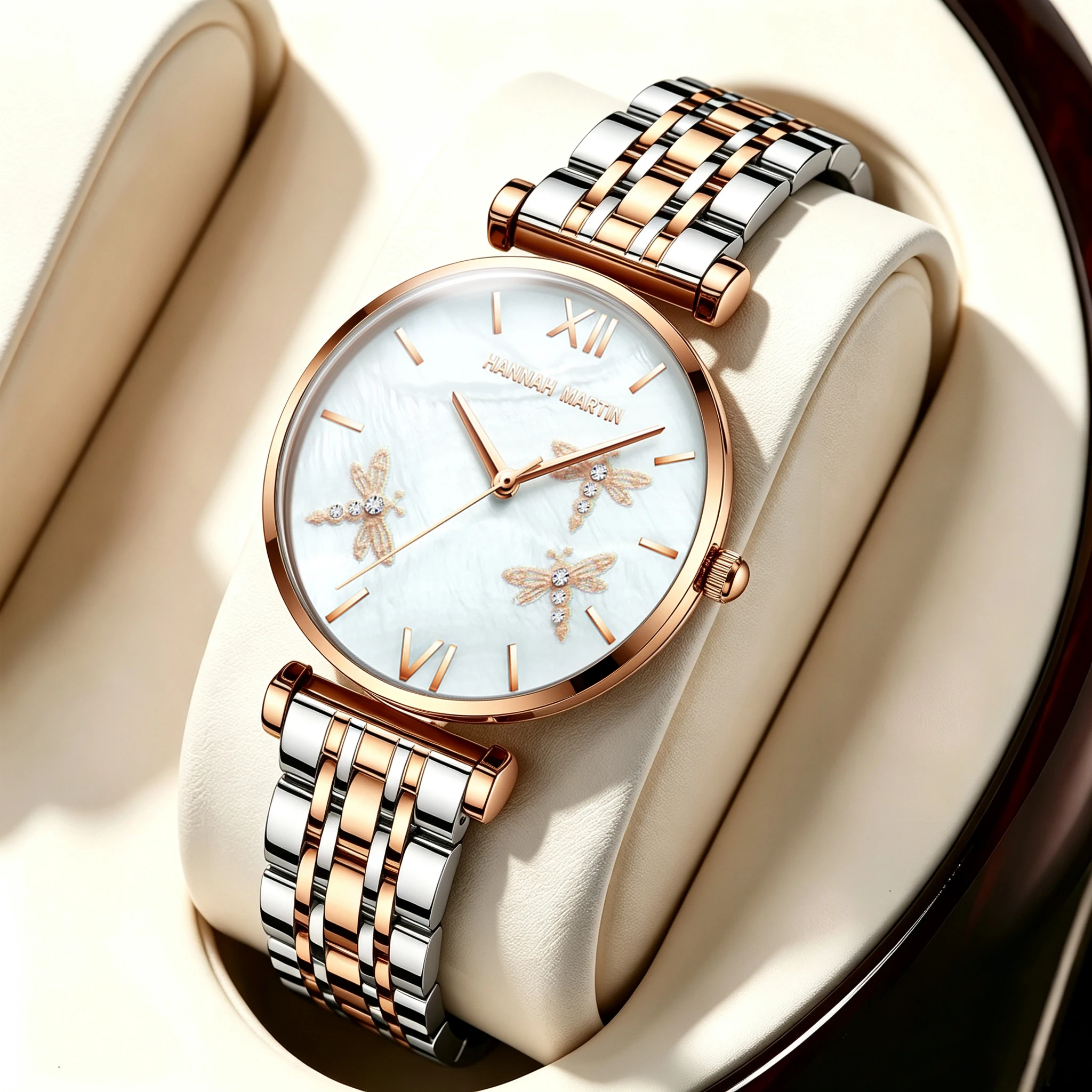 Hannah Martin Gorgeous Rhinestone Watch 36mm Dragonfly Relief Dial Japan Movement Fashion Palace Style Waterproof Quartz Watches