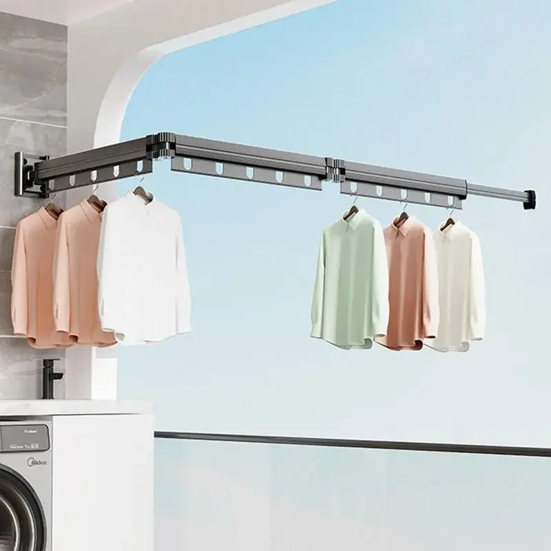 

Hanging Hole Folding Hanger Retractable Cloth Drying Rack Wall Mounted Hangers for Indoor & Outdoor Aluminum Folding Hanger