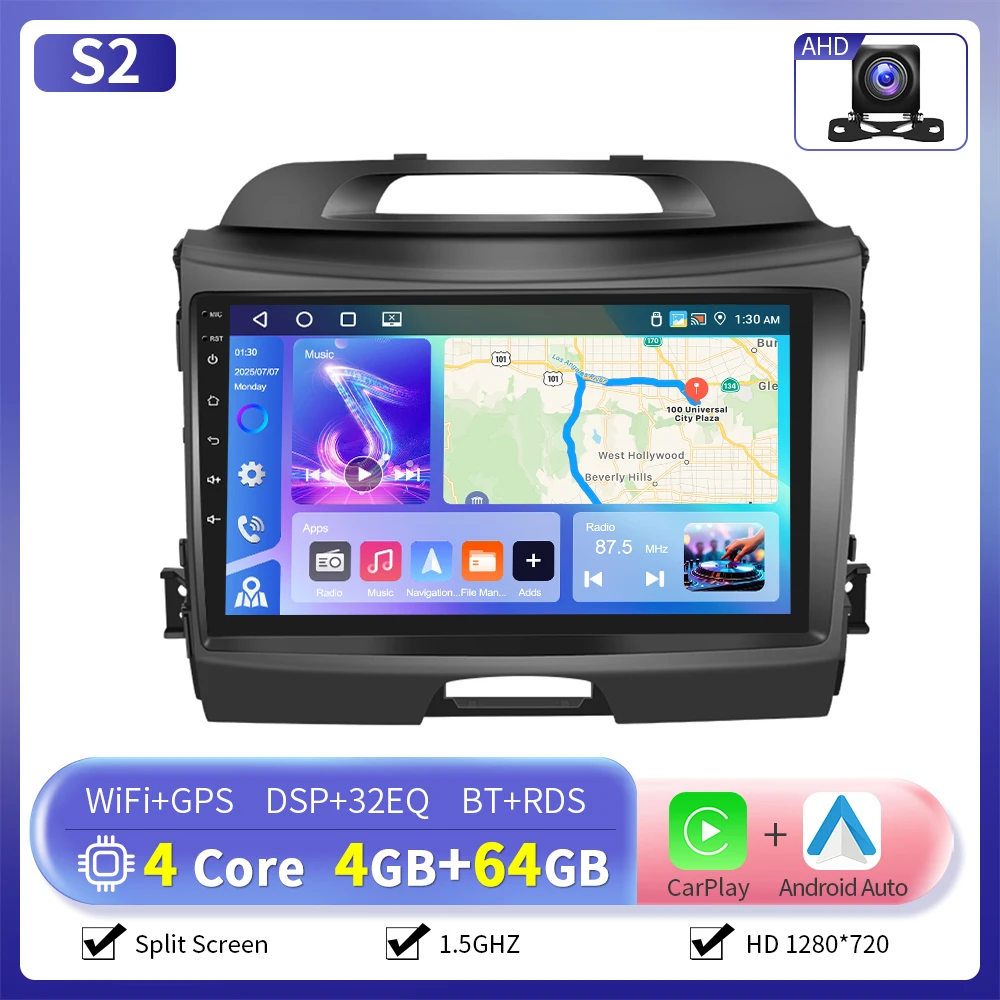 Camecho Draadloze Carplay Android Auto Radio voor Kia Sportage 2010-2016 Auto Multimedia Speler 6 + 128G 4G WIFI RDS Auto GPS Stereo
