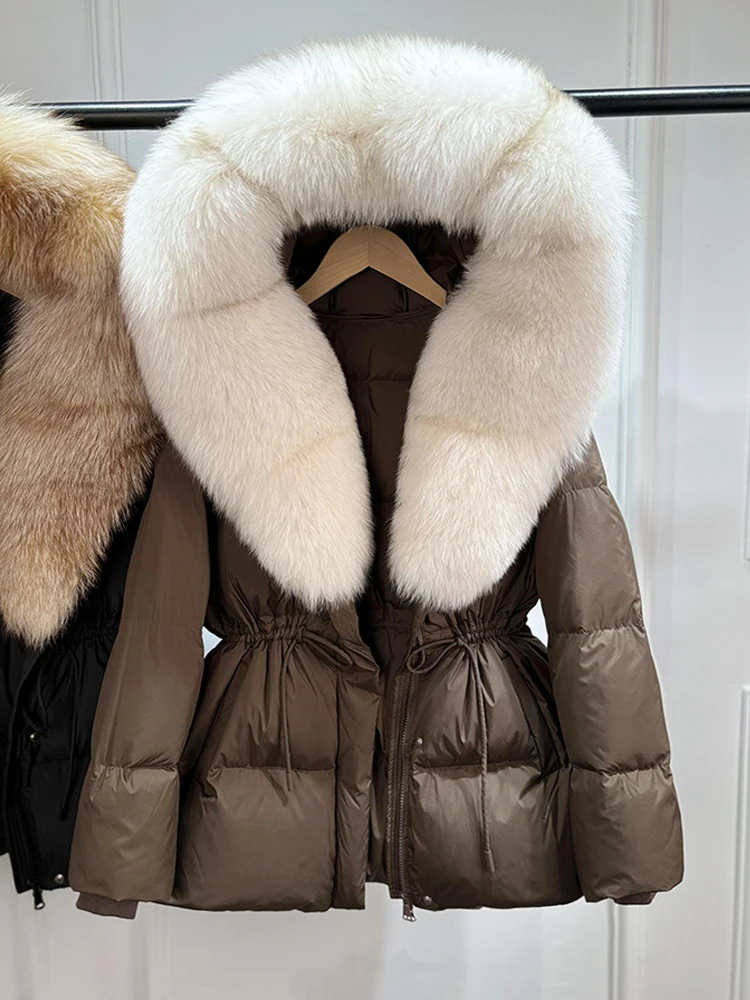 2026 New Winter Real Natural Fox Fur Collar Thick Wam Puffer Jacket Women Hooded Belt Slim White Duck Down Coat Waterproof Parka